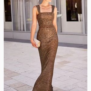 Size 10 stretch gown, straight neckline, beaded natural waistline, trumpet skirt